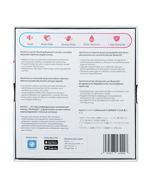Lovense Gemini Vibrating Nipple Clamps W Dr. Tush post play Cream